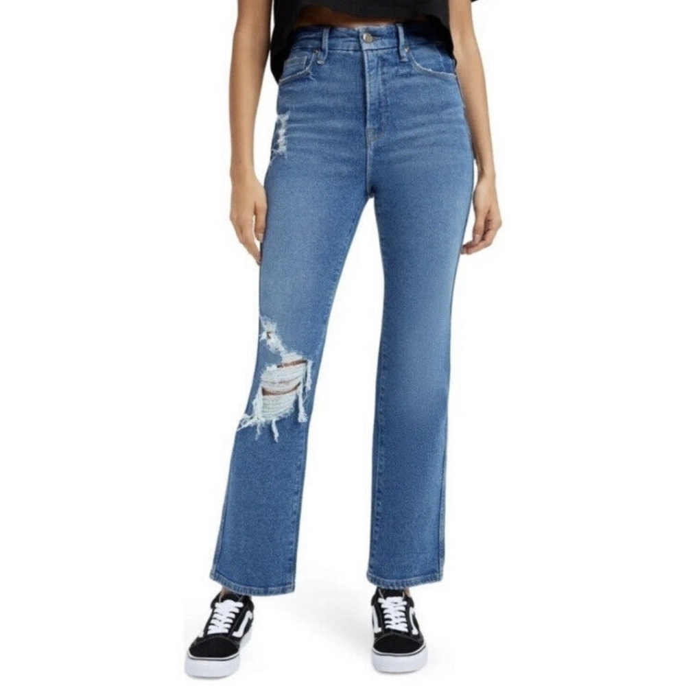 Good American Good Curve Straight Leg High Waist Distressed Jeans 2/26